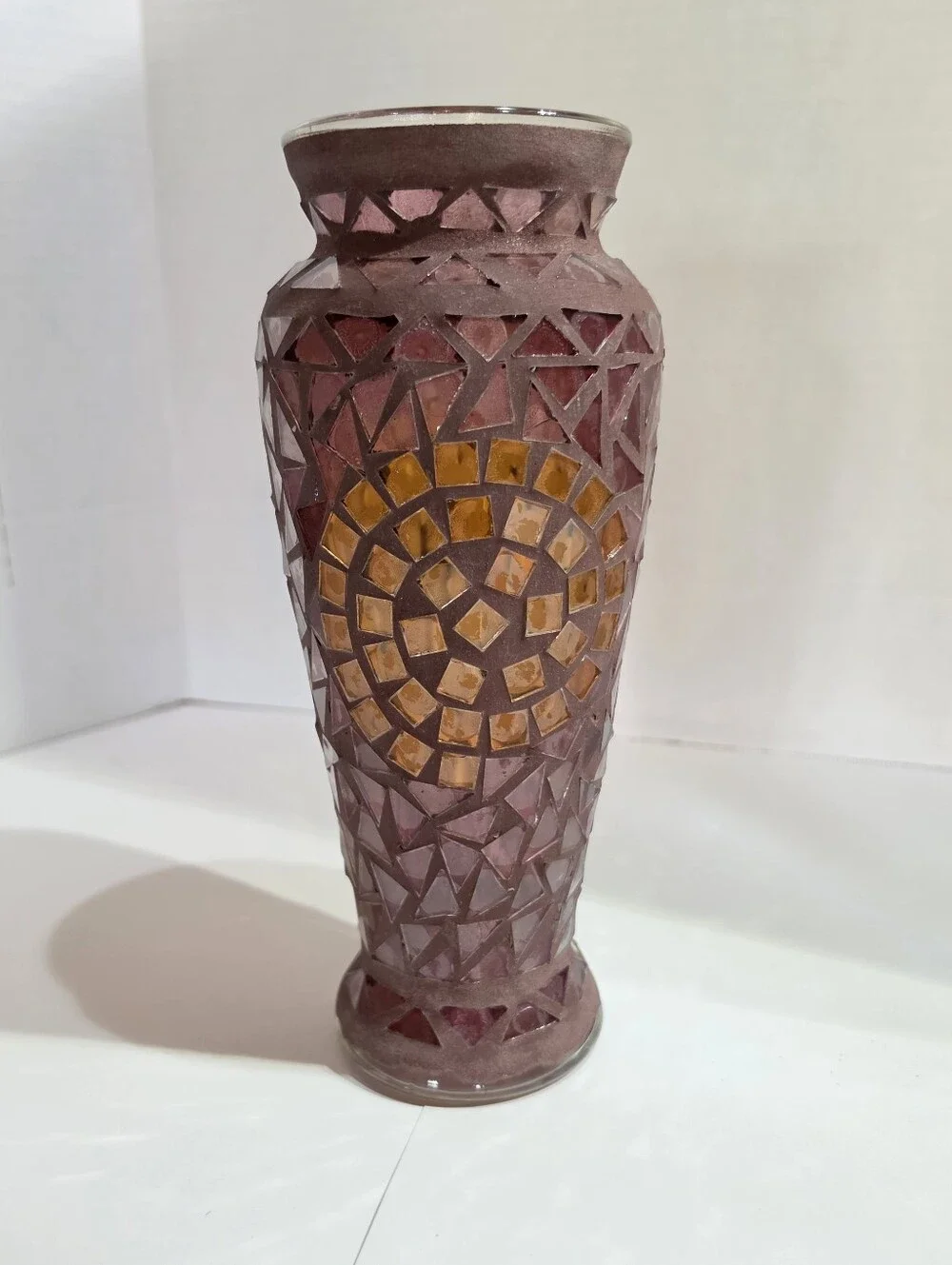 Handcrafted Mauve & Amber Stained Glass Mosaic 10